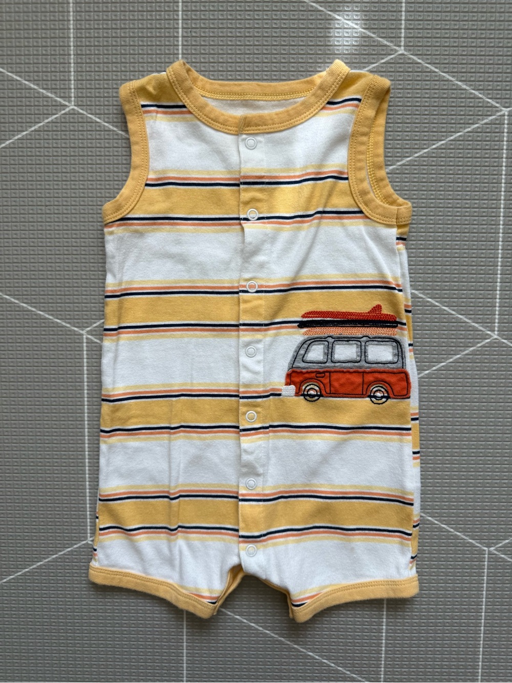 Carters|Baby boy/toddler yellow striped sleeveless romper,surf van patch•••18M
